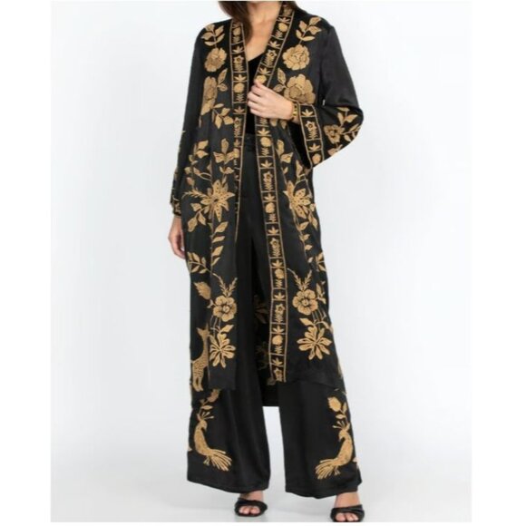 Johnny Was Jackets & Blazers - Johnny Was MARTINA LONG KIMONO Black and Gold Embroidered Sz XL